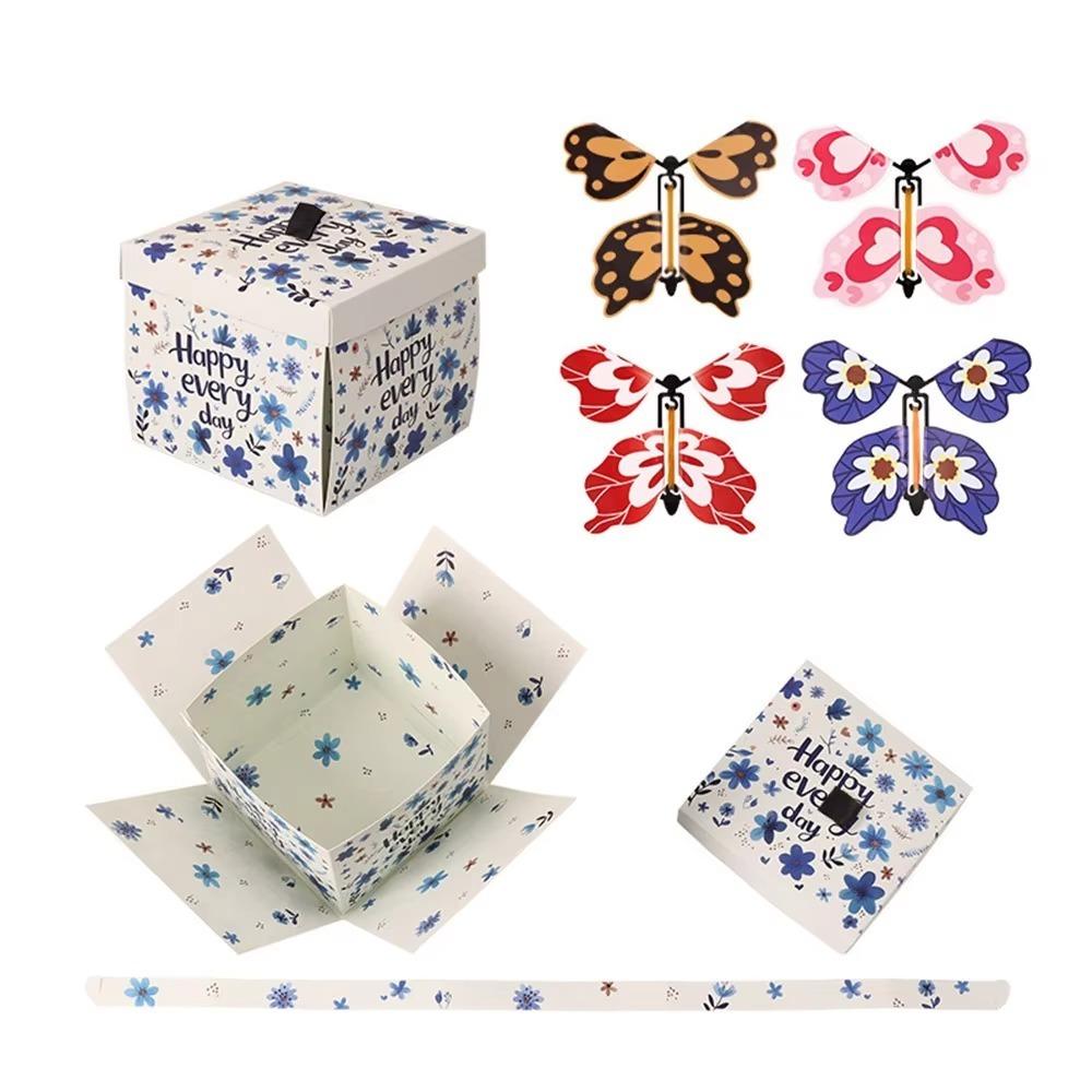 Multicolor Flying Butterfly Gift Box Paper Auto Expand Exploding Gift Box Wind Up Mechanism Novelty Present Box