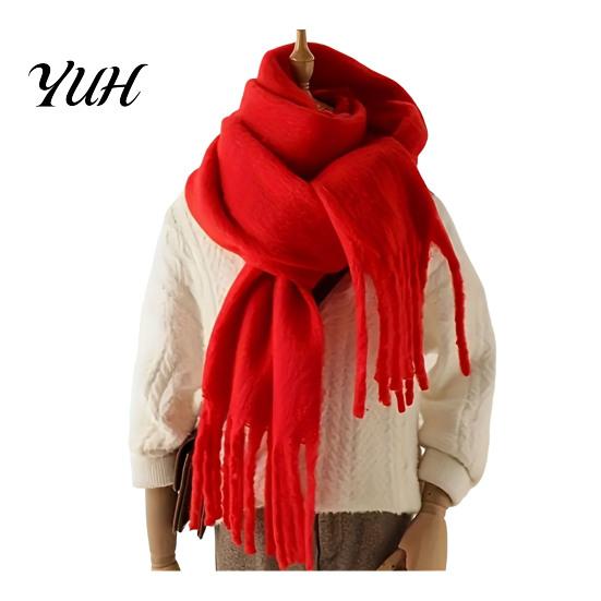 Elegant Solid Color Neck Scarf Thickened Imitation Rabbit Velvet with Tassels for Women, Winter Warm Scarves Women Wrap, Shawl, Soft Warmer