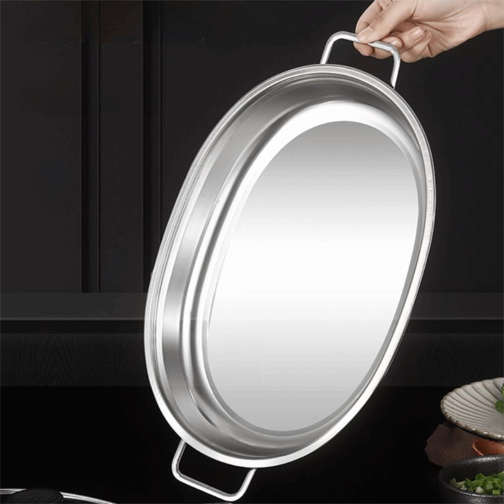 Stainless Steel Oval Grilled Fish Pan Deepened Hot Pot Multipurpose Barbecue Grill Pan Commercial