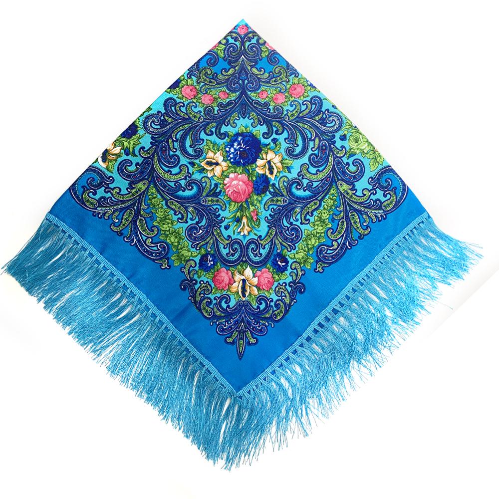 Женский этнический теплый шарф-шаль с принтом - Осенне-зимний квадратный мусульманский головной платок