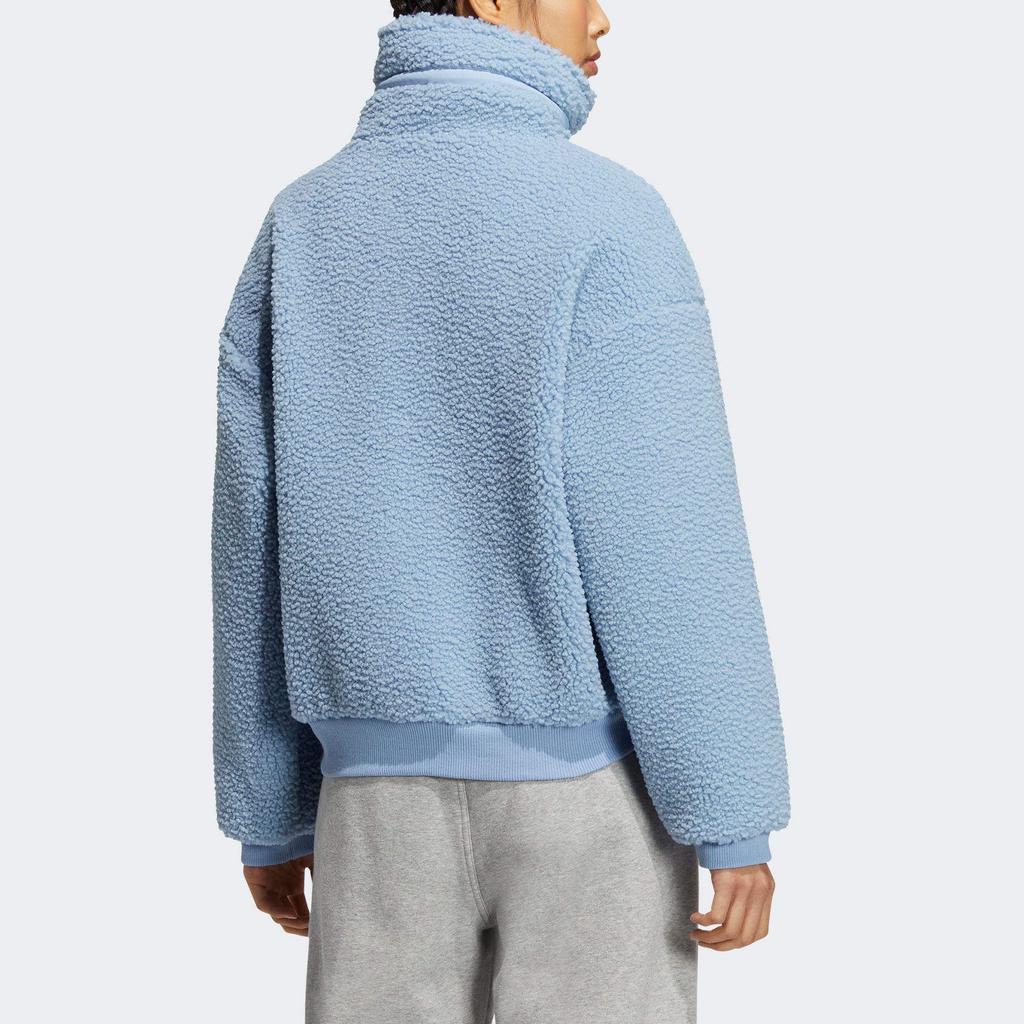 Adidas Оригинальная однотонная женская куртка с вышитым логотипом на молнии и воротником-стойкой, синяя HY1374