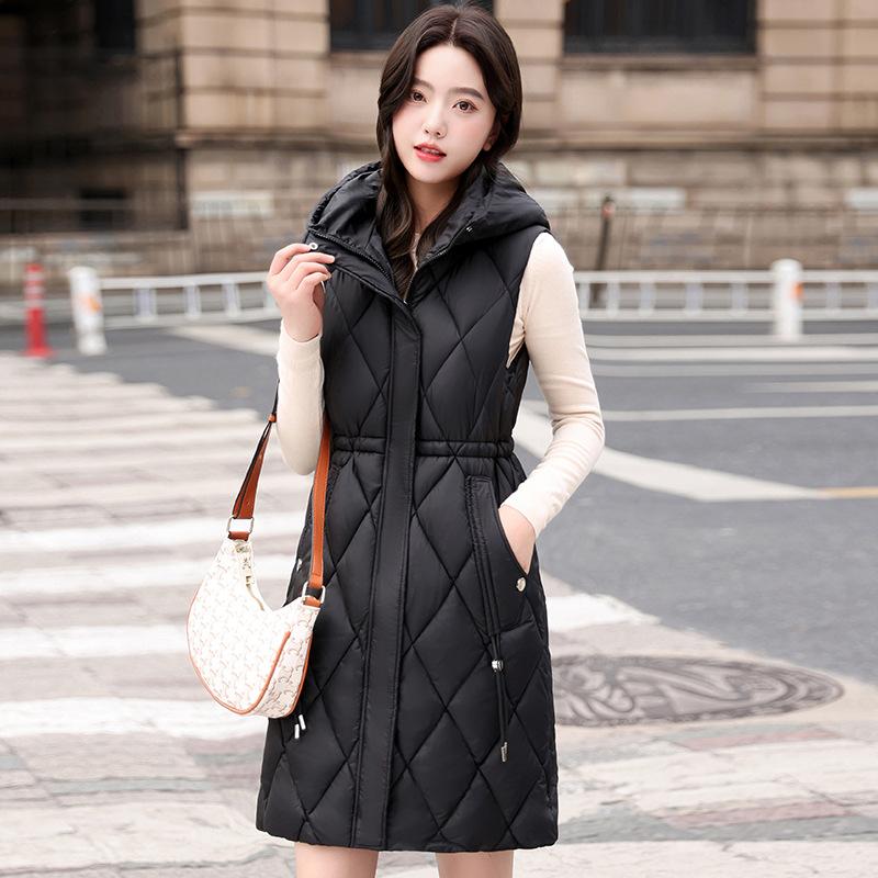 Женский жилет с капюшоном на пуху, новая утолщенная куртка средней длины