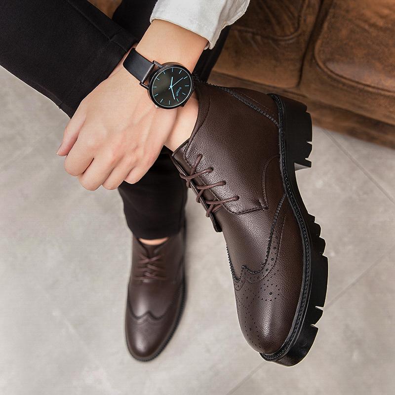 Мужские дизайнерские туфли из кожи с высокой толстой подошвой, модные тенденции мужской моды, универсальные, для вечеринок, свиданий, офиса, мужские туфли