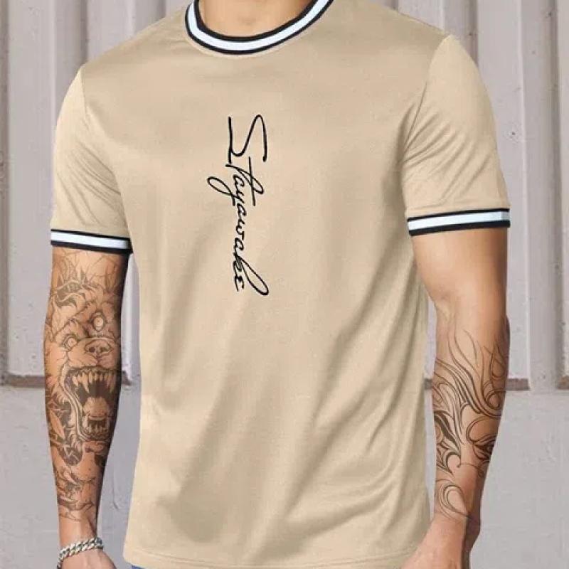 Лето 2024, повседневная модная мужская футболка в городском уличном стиле, свободный и удобный мужской топ с короткими рукавами для бега, лето 2024