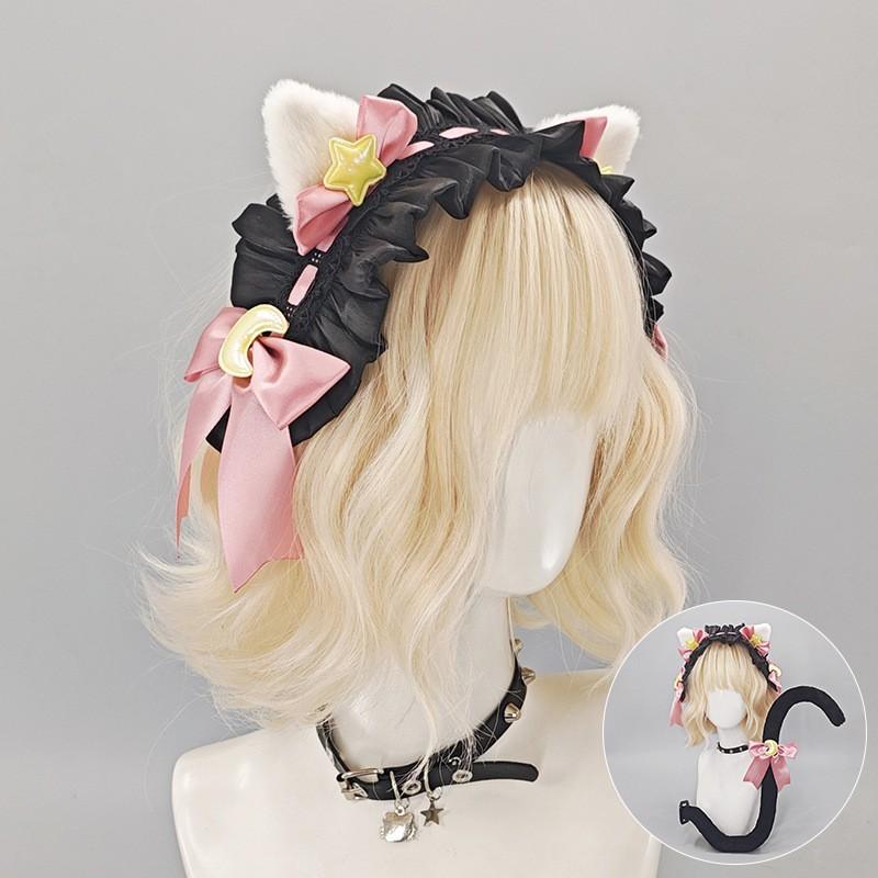 Fluffy Cat Ear Headband Cosplay Anime Convention Y2K Kawaii Lolita Hair Accessory Soft Plush Hairband