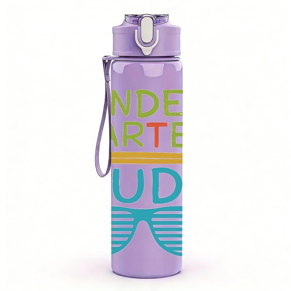 1PC Kindergarten Dude Text 750ml Color Plastic Sports Water Bottle Leakproof Flip Straw Lid Suitable for Sports Office Home Use