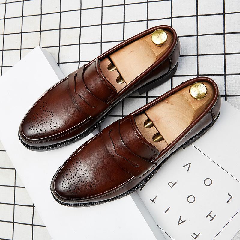 Luxury Brand Penny Loafers Men Casual Shoes Slip On Leather Dress Shoes Big Size 38-46 Brogue Carving Loafer Driving Party