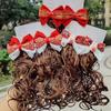 2pcs Kids Headwear Children's Bow Wig Cute Red Bowknot Hairclip Baby Wig Hairpin  New Year Festive