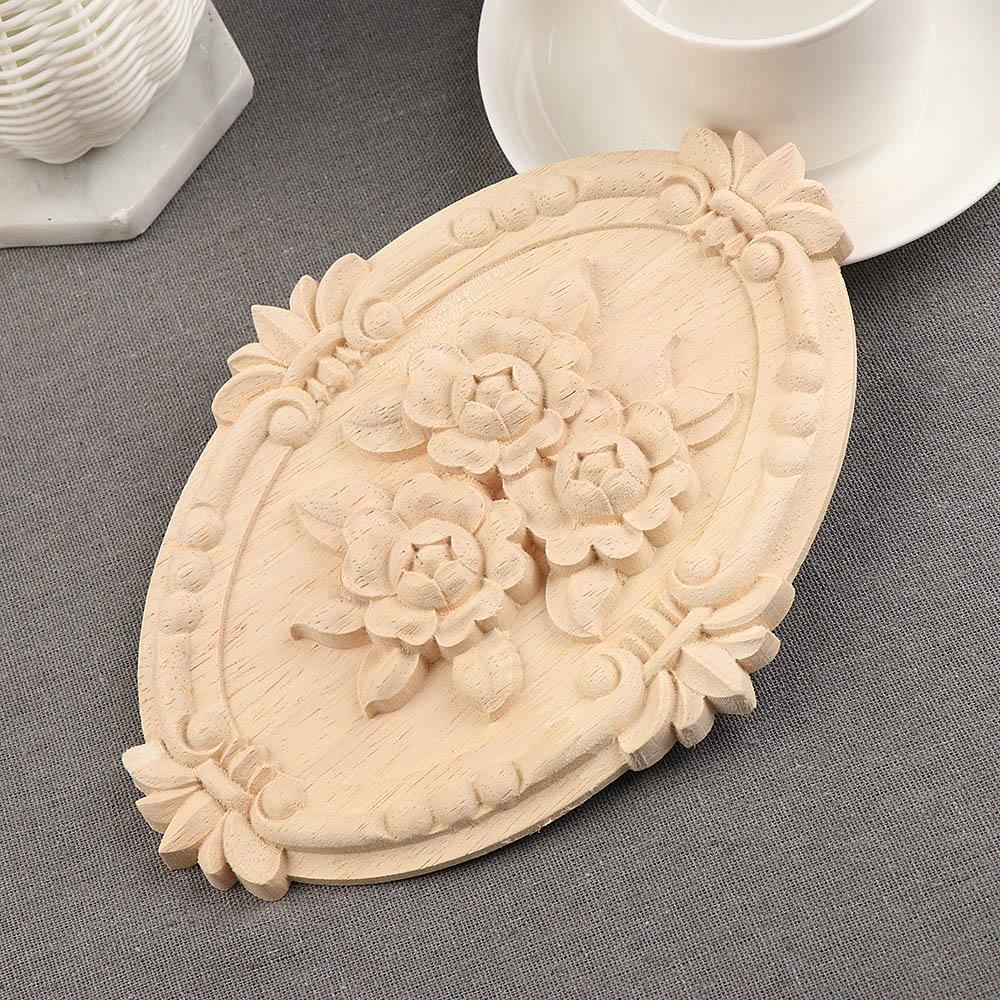 1PC Floral Wood Carved Corner Applique Wooden Carving Decal for Furniture Cabinet Door Frame Wall Home Decor Crafts
