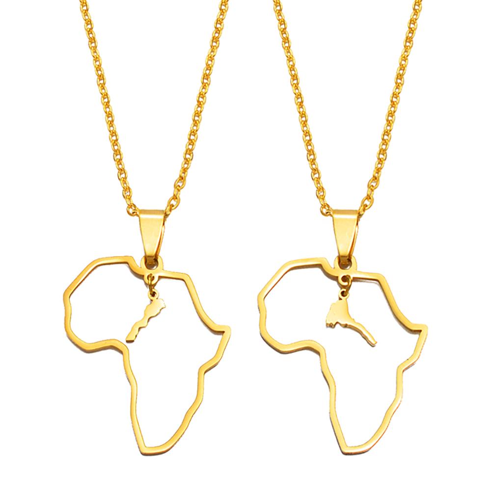 Anniyo Morocco and Eritrea Map Pendant Necklaces Stainless Steel Jewelry #313421