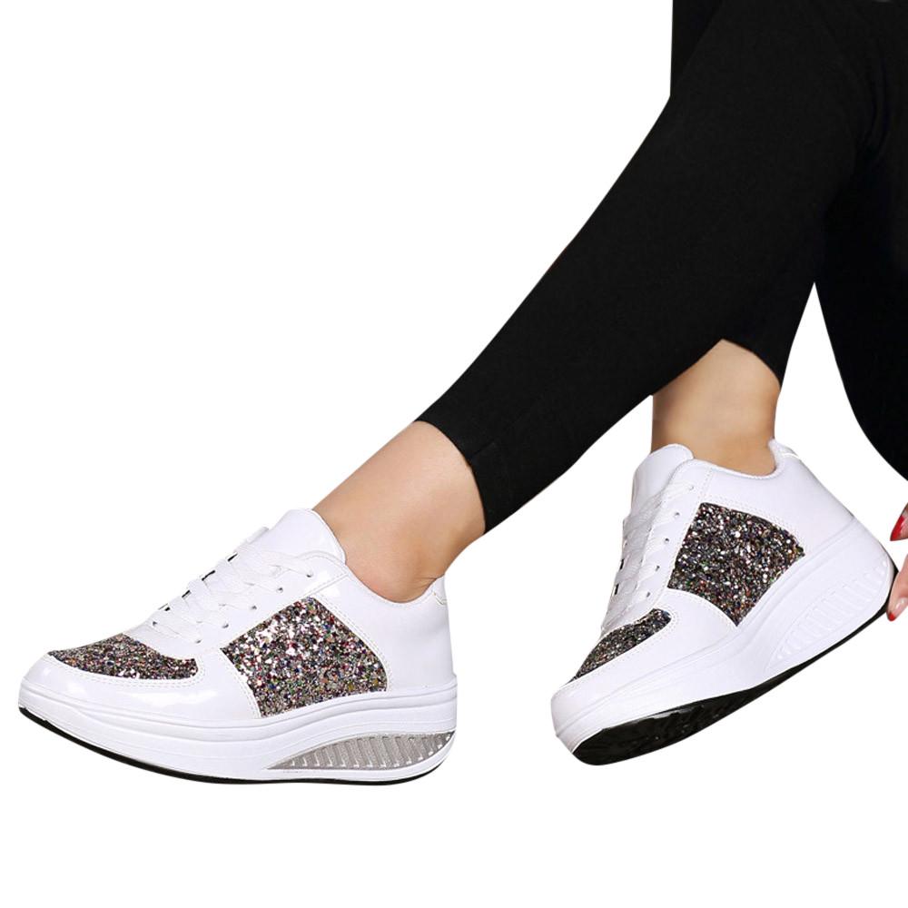Women's Ladies Wedges Sneakers Sequins Shake Shoes Fashion Girls Sport Shoe