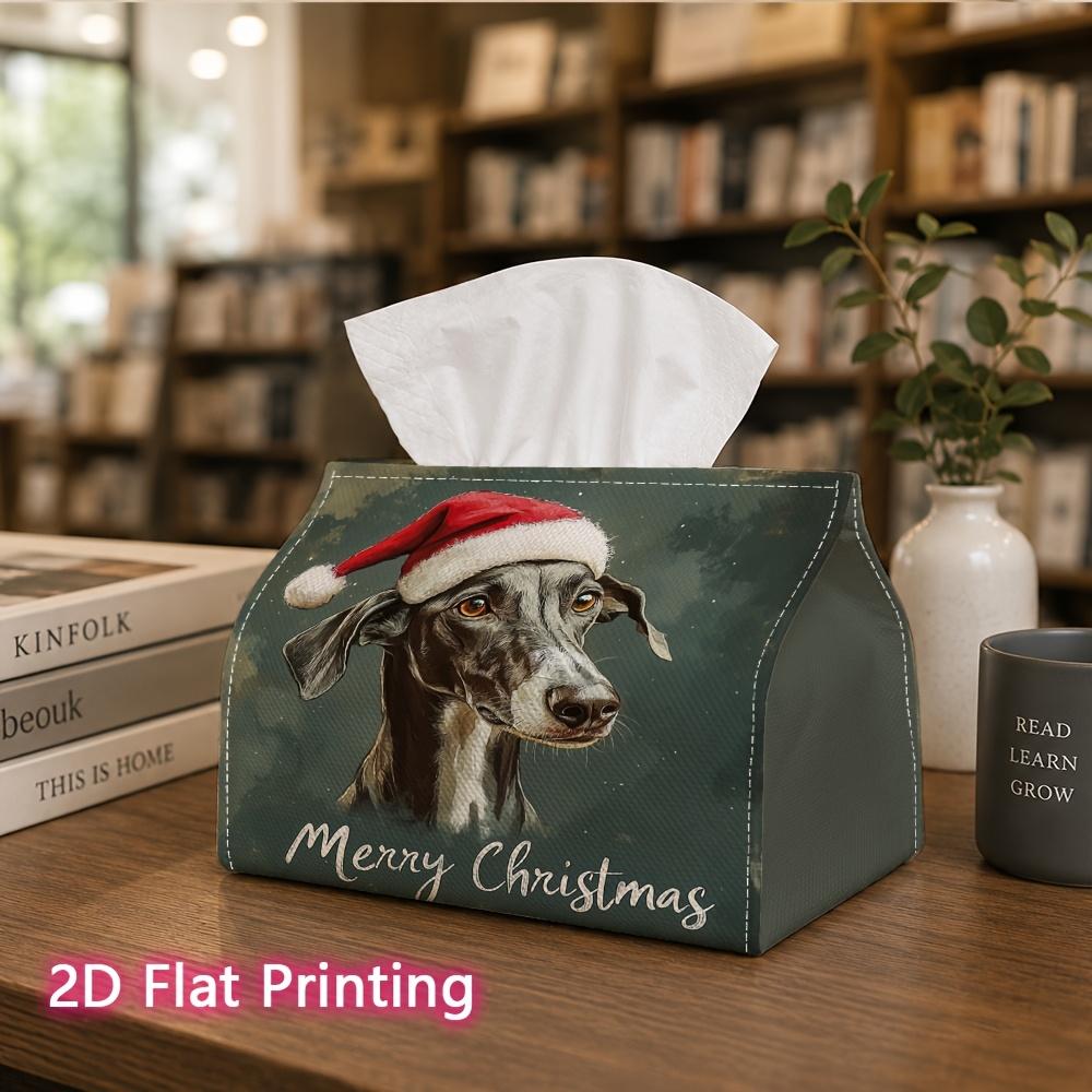 1pc, 2D Flat Printing, Tissue Box Christmas Dog Pattern Printed Tissue Box, Durable Decoration Storage for Kitchen, Living Room, Bedroom, And Car Desk