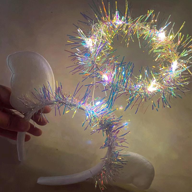 Angel Halo Glow Headband with Fairy Wings - Feather & Silk Christmas Hair Accessory