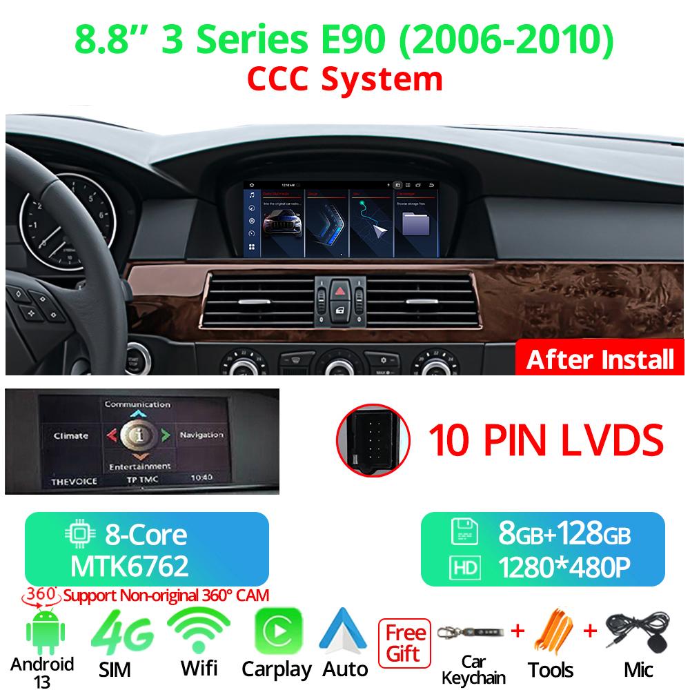 8,8-дюймовый беспроводной автомобильный радиоприемник Carplay для BMW 3 Seires E90 LHD 2006-2012 CCC CIC система Android 13 GPS мультимедийный видеоплеер FM BT