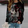 Fall Autumn Women'S Fashion O Neck Long Sleeve T-Shirt Loose Clothes Human Skeleton Print T Shirt