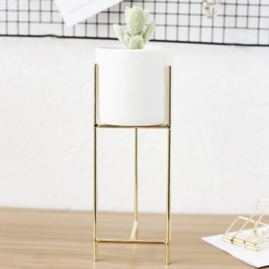 1 Set Flower Pot Stylish Iron Frame Flower Stand Elegant Ceramic Flowerpot for Home Office Room Decoration
