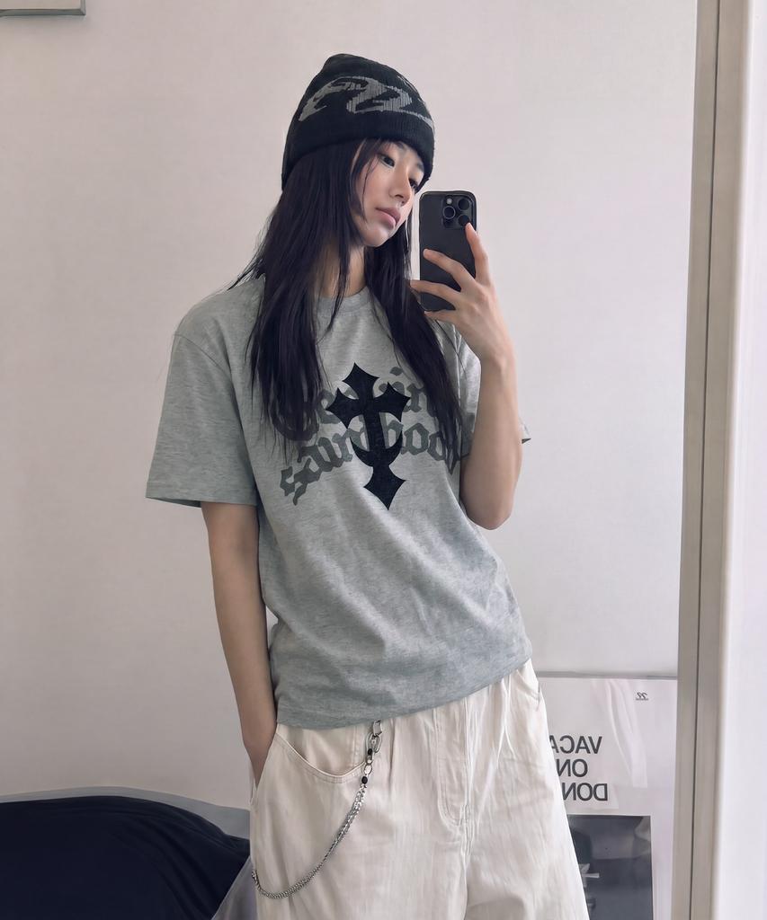 SAINTPAIN Sp Heavyweight Layer Crossbody Short Sleeve Tee Melange Grey