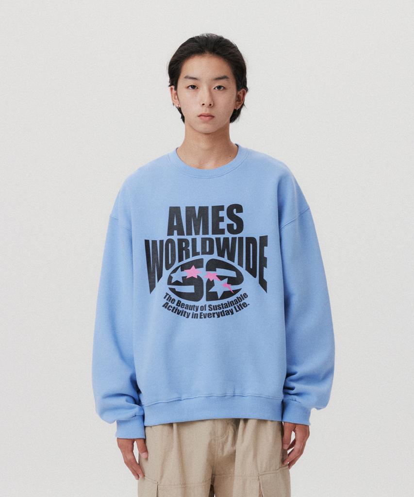 AMES-WORLDWIDE Logo Typo Graphic Sweatshirt Light Blue(Am2Efum440A)