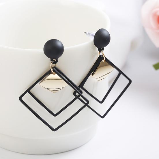 1 Pair Dangle Earrings Geometric Matte Personality Minimalist Hollow Double Rhombuses Women Stud Earrings Fashion Jewelry