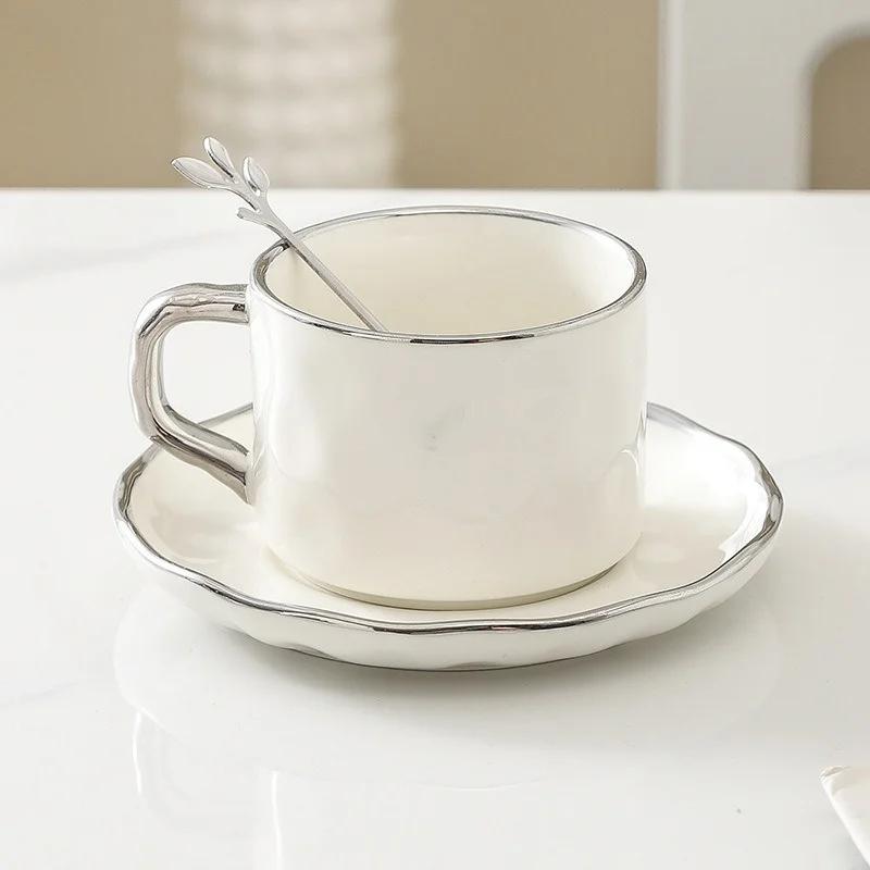 European Style Ceramic Coffee Cup with Saucer&spoon Set Afternoon Tea Dessert Tea Cup Breakfast Milk Cup Office Couple Water Cup