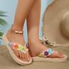 Women's Colorful Flower Decor Flat Flip Flops Fashion Clip Toe Summer Slippers for Women 2025 Comfort Non Slip Beach Shoes Woman