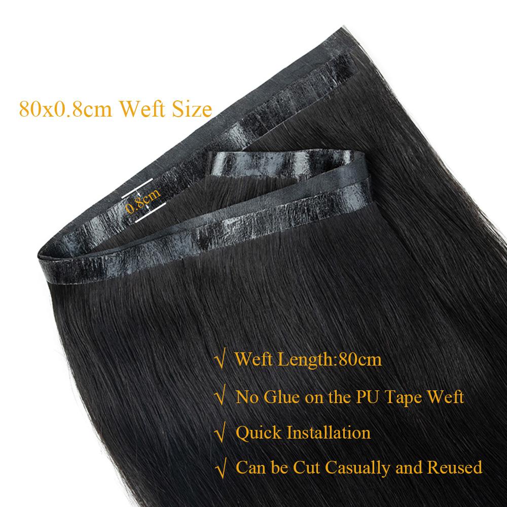 Tape In Weft Hair Extensions Human Hair PU Long Weft Tape In Hair Extensions Real Human Hair Silky Easy to Use Remy 12-20 inch