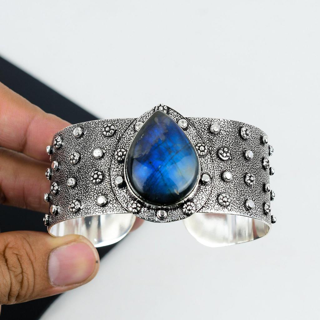 Браслет-манжета из натурального лабрадорита, стерлингового серебра 925 пробы, браслет с лабрадоритом, для жены, браслет унисекс, подарки на Пасху