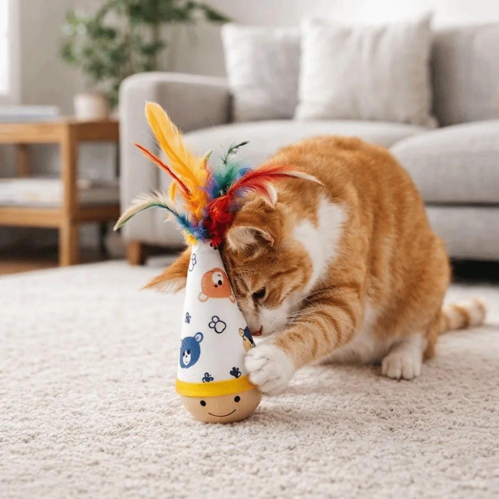 Wear-Resistant Cat Tumbler Wobbler Cartoon Pattern Wobble Ball Interactive Cat Toy for Kitten Play