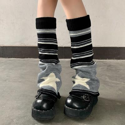 Гетры женские, черно-серые, в полоску, со звездами, трикотажные, с широкими штанинами, с рукавами до икры