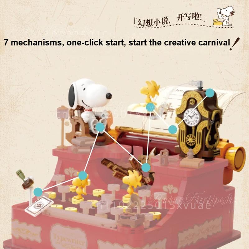 Новая серия Snoopy Retro Музыкальная пишущая машинка Модель из строительных блоков Сборка Мультяшная головоломка Игрушка Подарок Съемный Коллекционный Орнамент