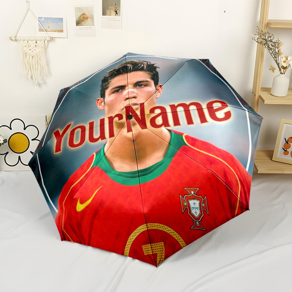 Cristiano Ronaldo Personalized Name Umbrella Portable Automatic Umbrella Compact 8-Rib Lightweight Durable Plastic Iron Travel Essential