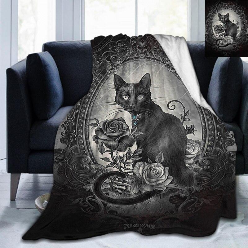 Мягкое фланелевое одеяло с черепом Сатаны и котом, всесезонное легкое теплое одеяло для гостиной/спальни