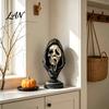 Gothic Home Decor Halloween Ghost Face Skeleton Bust Statue, Spooky Resin Figurine, Horror Fan Gifts Collectible Tabletop Decoration for Party, Office