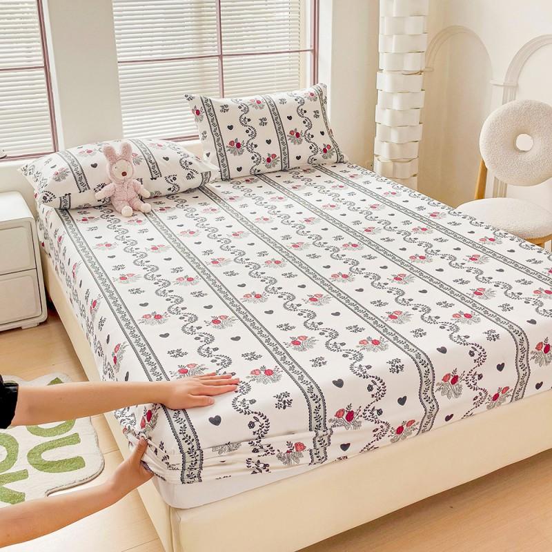 Floral Style Bedsheets Printed Fitted Sheet Breathable Mattress Protector Soft Bed Linen Home Sheets Couvre Lit (No Pillowcase)