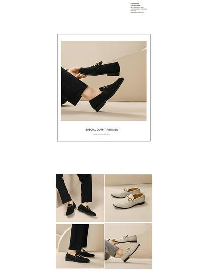 Мужские лоферы из замшевой кожи в корейском стиле - Большой размер, Однотонные, Слипоны, Профессиональный британский стиль.