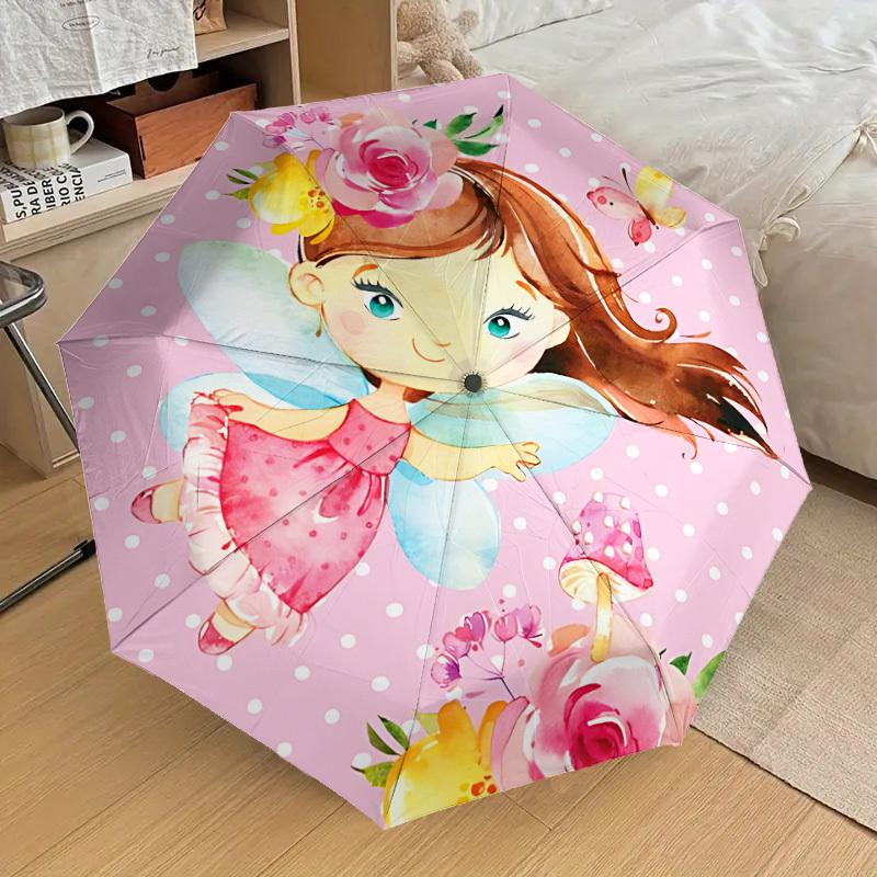 1PC fairy flowers Umbrella-8-Rib Reinforced, Automatic Open, Lightweight & Durable, Cute Fashion Accessory for Outdoor-T192