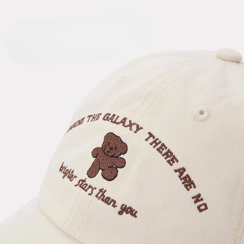Cute Dancing Bear Embroidered Baseball Cap for Women with Four Seasons Faces Small Korean Style Trendy Wide Essence Baseball Cap