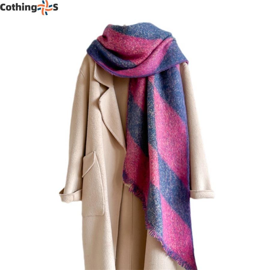 Checkerboard Checkerboard Scarf Faux Cashmere Fall and Winter Padded Fur Side Paragraph Thickened Warm Plush Scarf