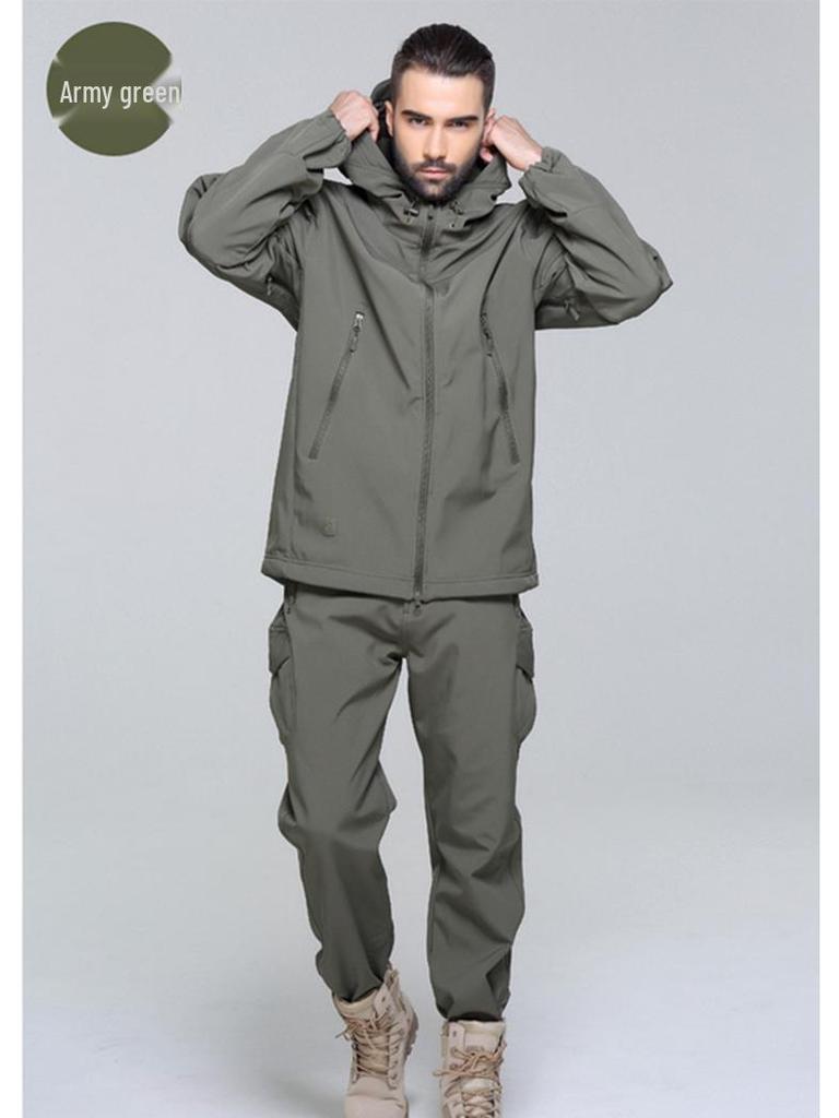 Мужской водонепроницаемый ветрозащитный комплект куртки софтшелл TAD из флиса «акулья кожа» камуфляжной расцветки