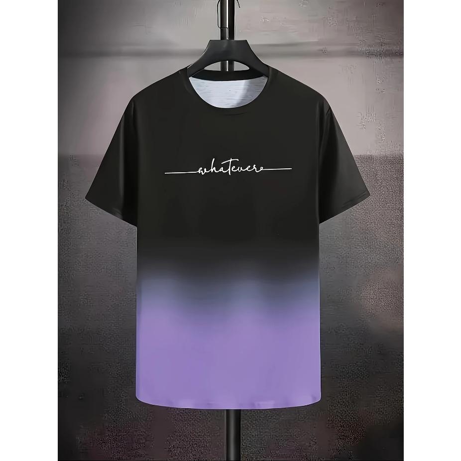 Летняя мужская повседневная эластичная спортивная футболка с градиентной расцветкой, футболка с круглым вырезом для моды