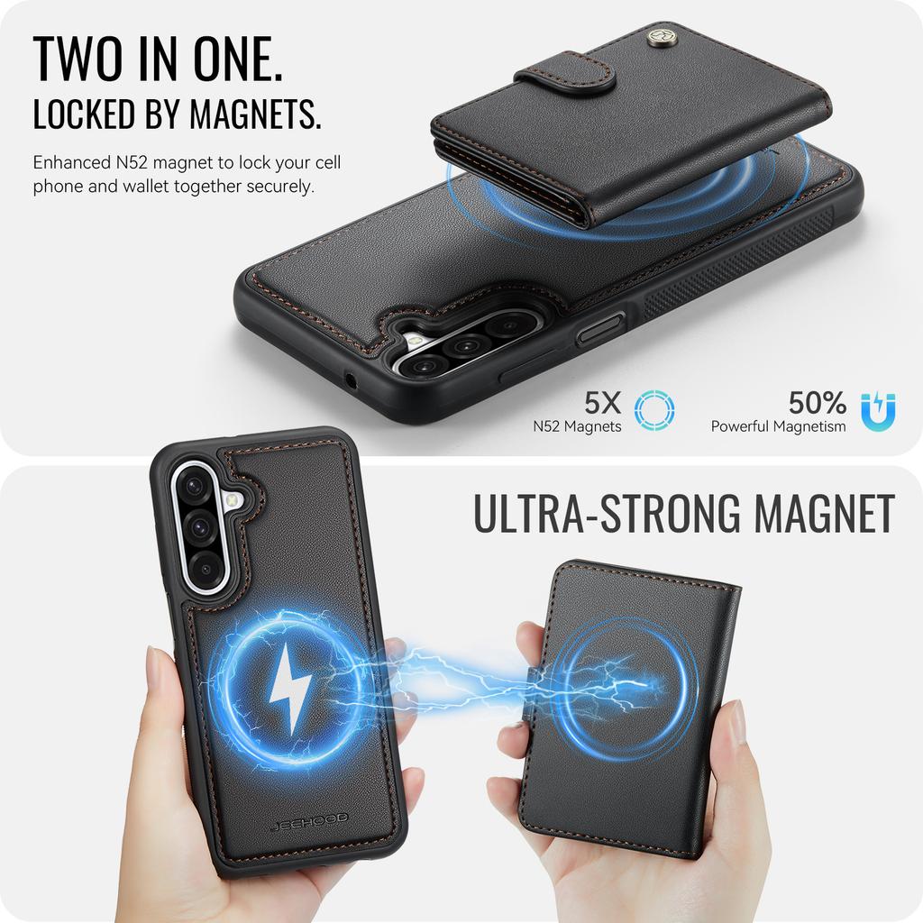 For Samsung Galaxy A26 5G Case JEEHOOD J09 RFID Blocking Card Holder Leather Back Phone Cover Magnetic Case