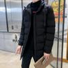 Пальто средней длины из хлопка для мужчин, новое зимнее свободное однотонное пальто с капюшоном из хлопка, утолщенное хлопковое пальто