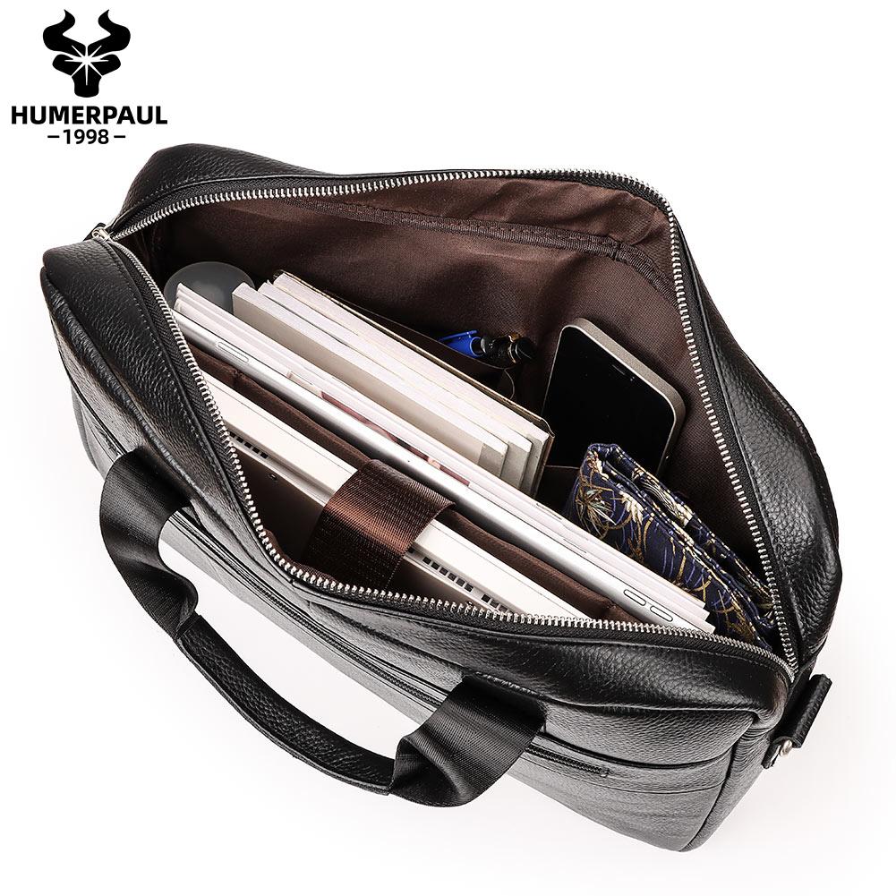 Humerpaul Мужские сумки и сумки на ремне из натуральной кожи, сумки для компьютера большой вместимости двойного назначения