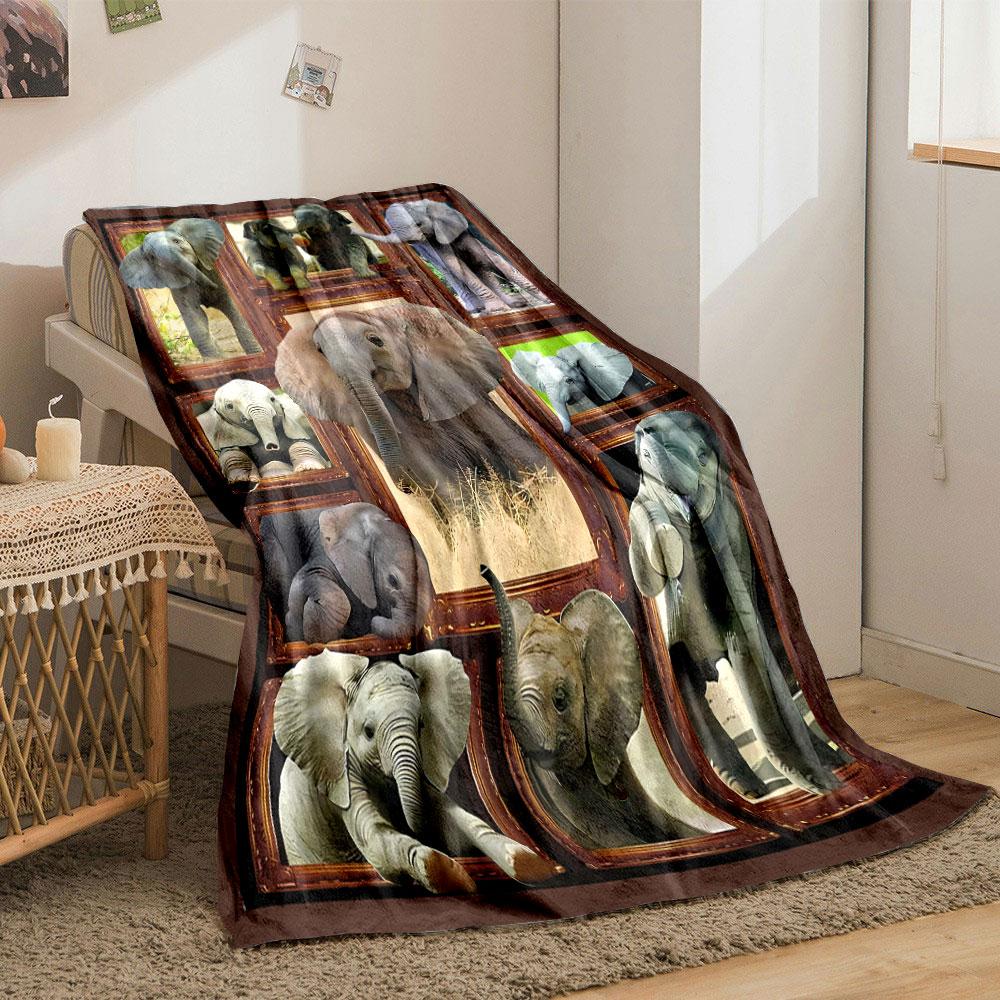 Adorable Baby Elephants Pattern Blanket bedroom Blanket for Livingroom Couch lunch break Soft throw for Friend's festival Gift