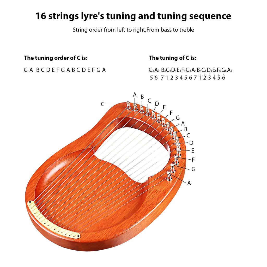 Walter.t 16-струнная деревянная лира-арфа с металлическими струнами, из массива красного дерева, струнный инструмент с сумкой для переноски и ключом для настройки
