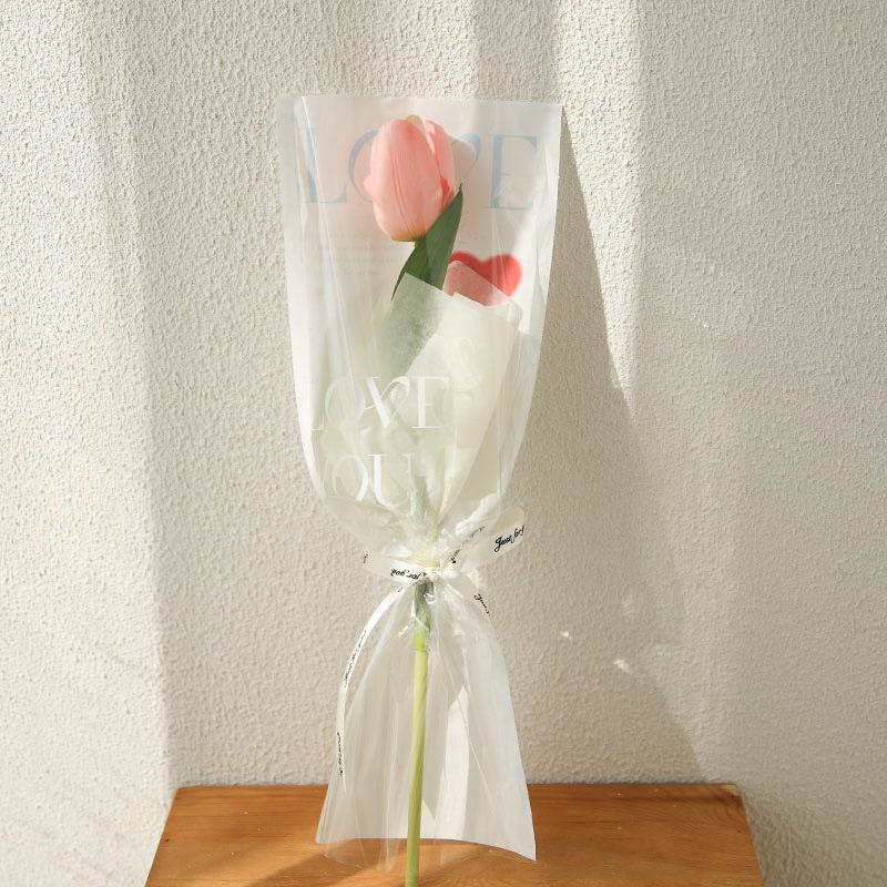 Valentine's Day Transparent Waterproof Flower Bag for Single Bouquet