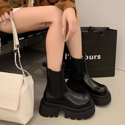 Женские ретро короткие ботинки женские осенне-зимние западные с круглым носком короткие голенища ботинки на подкладке Boken