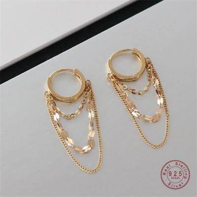 Настоящие серебряные серьги-гвоздики с кисточками, покрытые 18-каратным золотом, для женщин, свадебные, модные, тонкие ювелирные изделия