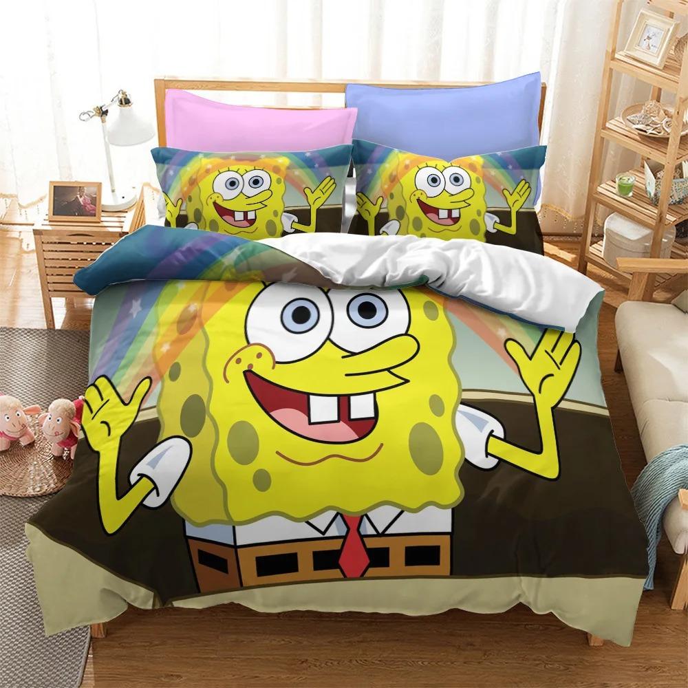 Cute SpongeBob Bedding Sets Exquisite Bed Supplies Set Duvet Cover Bed Comforter Set Bedding Set Luxury Birthday Gift