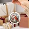 Acrylic Red Bird Pendant Christmas Ornament, Snow Scene Pattern Xmas Tree Hanging Ornaments Decor, Retro Round for Winter Holiday Party Supplies